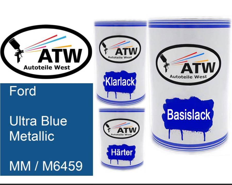 Ford, Ultra Blue Metallic, MM / M6459: 500ml Lackdose + 500ml Klarlack + 250ml Härter - Set, von ATW Autoteile West.